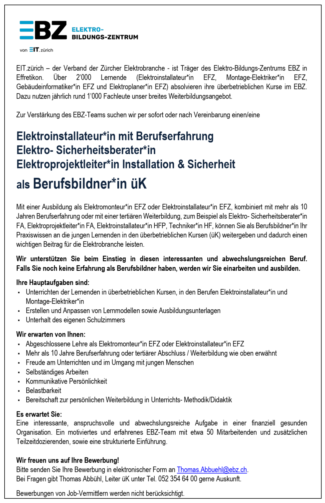 Inserat ukBerufsbildner